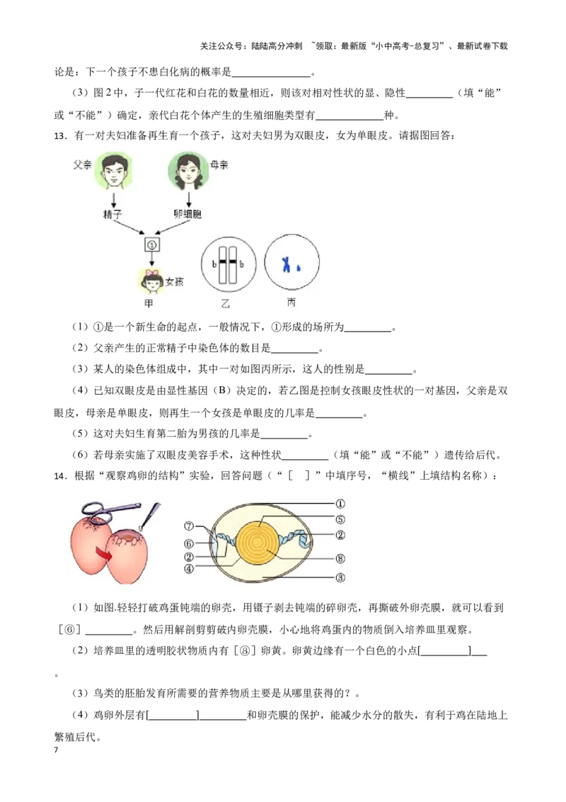 2024年中考生物读图理解专题复习：生命的延续与发展（含答案）_02中考总复习（2026版更新中）_08-生物-中考总复习_2024年中考复习资料_二轮复习