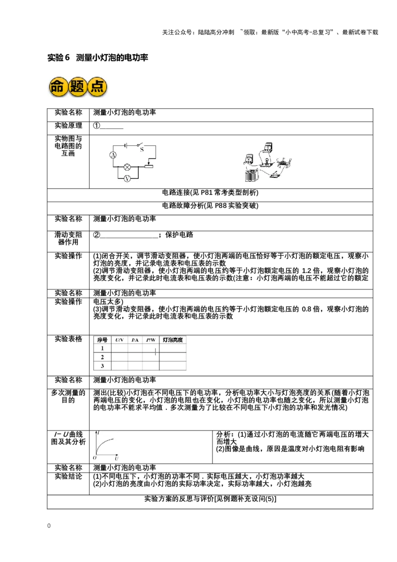 2024年中考物理复习专题：实验6测量小灯泡的电功率典例反馈练习（含答案）_02中考总复习（2026版更新中）_04-物理-中考总复习_2024年中考复习资料_二轮复习