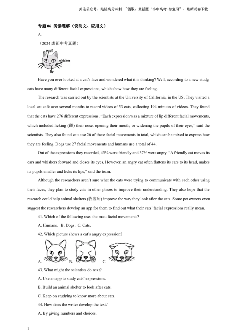 2024年中考英语真题分类汇编06阅读理解（说明文、应用文）--原卷版_02中考总复习（2026版更新中）_03-英语-中考总复习_2025中考复习资料