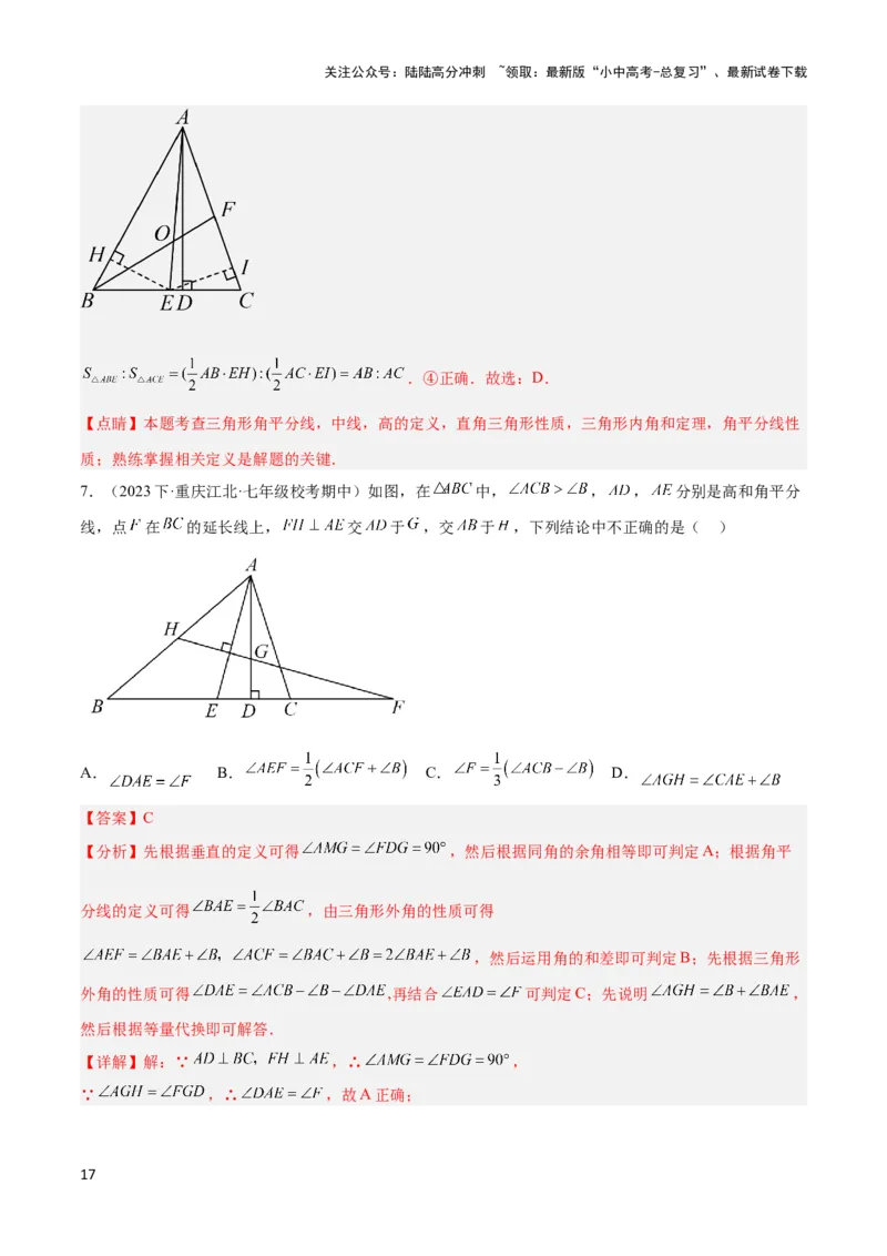2025年中考数学几何模型综合训练（通用版）专题04三角形中的倒角模型之高分线模型、双（三）垂直模型解读与提分精练（教师版）_02中考总复习（2026版更新中）_02-数学-中考总复习