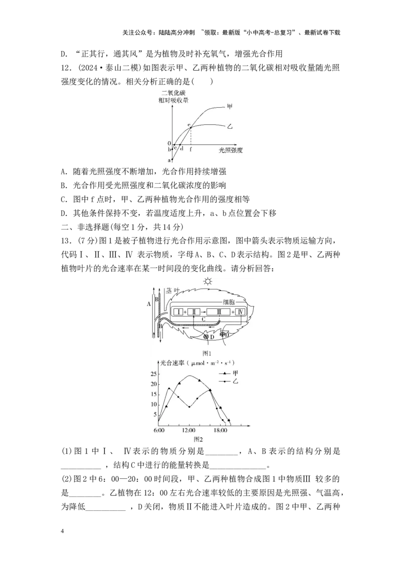 2025中考生物二轮专题训练7：绿色植物的光合作用和呼吸作用（含解析）_02中考总复习（2026版更新中）_08-生物-中考总复习_2025中考复习资料_2025中考生物二轮专题训练（含解析）