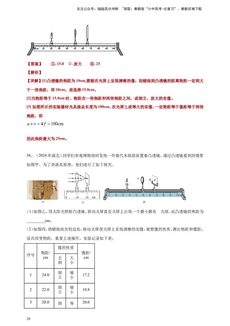 2024年中考物理分类汇编---透镜及其应用答案（含解析）_02中考总复习（2026版更新中）_04-物理-中考总复习_2025年中考复习资料_备考20252024年中考物理真题分类汇编（原卷版+解析版）