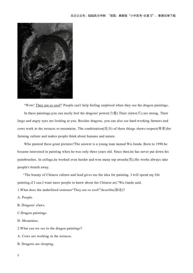 1014岁的女版&ldquo;姚明&rdquo;、用船运快递的小村庄、画龙少年&rdquo;吴俊达（原卷版）_02中考总复习（2026版更新中）_03-英语-中考总复习_2024年中考复习资料_专项复习资料