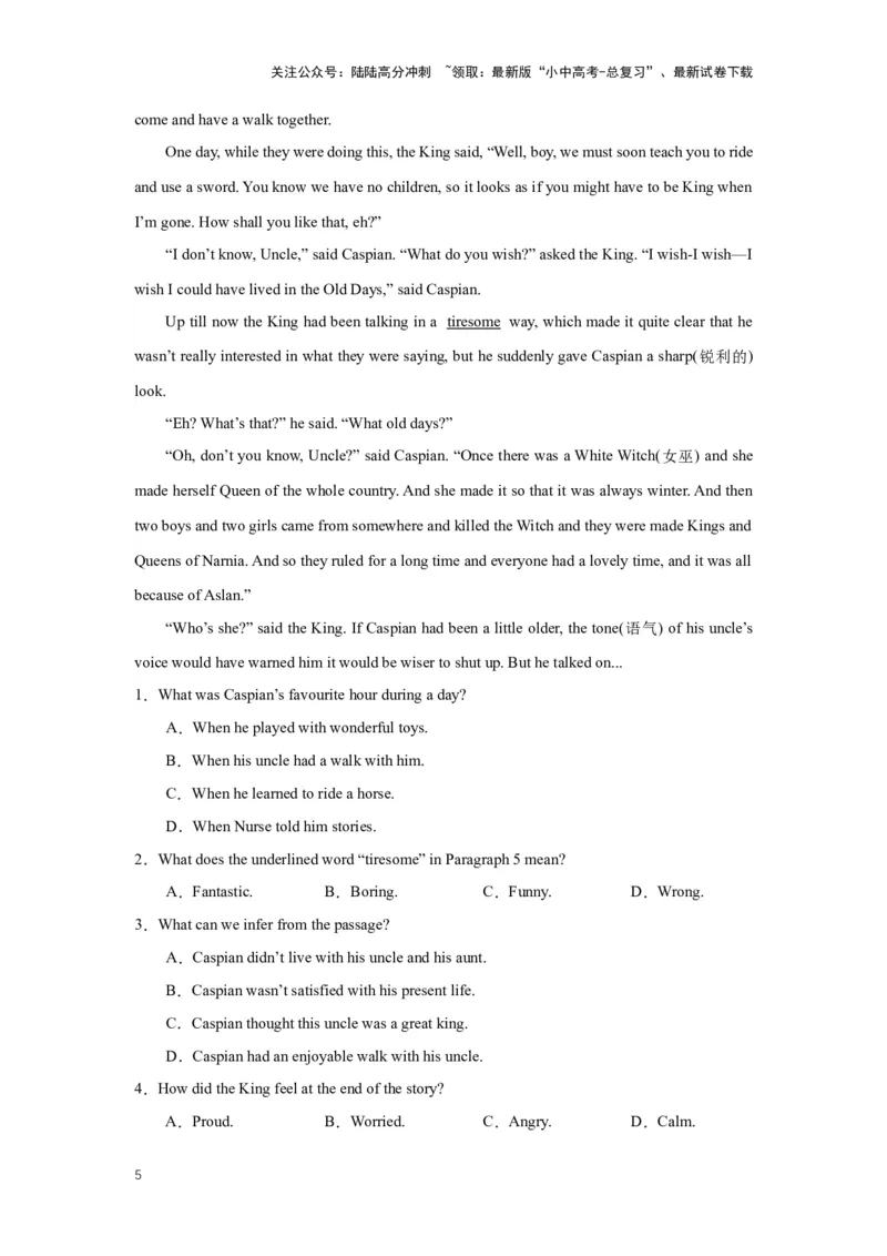 2024年中考英语压轴专题训练-专题05阅读理解-记叙文专练(含答案)_02中考总复习（2026版更新中）_03-英语-中考总复习_2024年中考复习资料_专项复习资料_2024年中考英语压轴专题训练