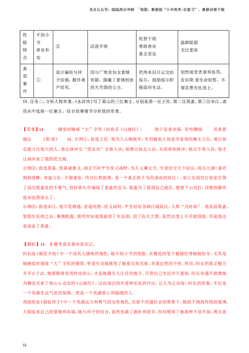 2024中考模拟冲刺小卷（全国通用）冲刺小卷11名著阅读（解析版）_02中考总复习（2026版更新中）_01-语文-中考总复习_2024年中考资料_二轮复习_2024中考语文二轮（分专题）冲刺小卷