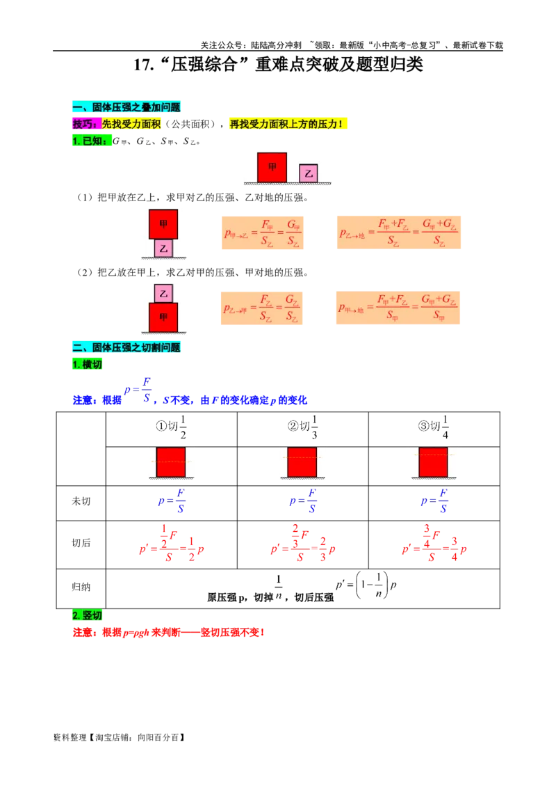17.&ldquo;压强综合&rdquo;-2024年中考物理重难点突破及题型归类总复习_02中考总复习（2026版更新中）_04-物理-中考总复习_2024年中考复习资料_专项复习资料_2024年中考物理复习辅导系列