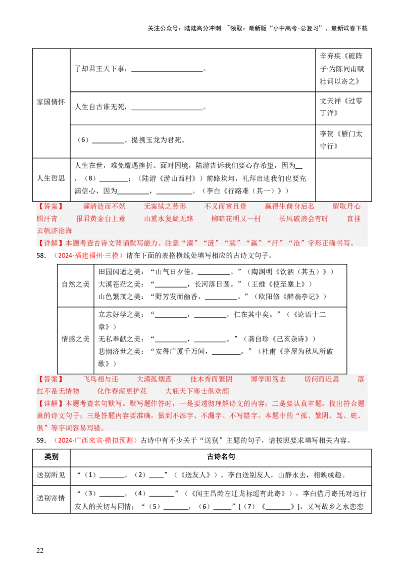 2024年中考模拟卷默写题精选-备战2025年中考语文一轮复习古诗文默写（全国通用）解析版_02中考总复习（2026版更新中）_01-语文-中考总复习_2025年中考资料_中考文言文专项