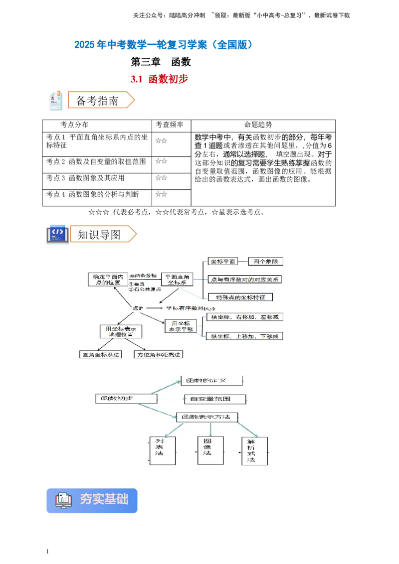 2025年中考数学一轮复习学案：3.1函数初步（教师版）_02中考总复习（2026版更新中）_02-数学-中考总复习_2025中考复习资料_2025年中考数学一轮复习学案（全国通用）