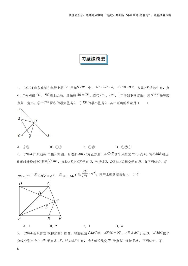 2025年中考数学几何模型综合训练（通用版）专题11三角形中的重要模型之等直内接等直模型与等直+高分模型解读与提分精练（学生版）_02中考总复习（2026版更新中）_02-数学-中考总复习