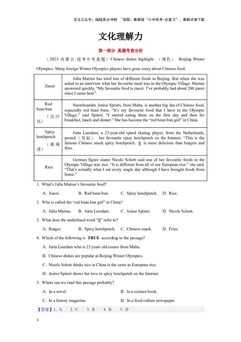 06.文化理解力(关键能力01)(原卷版)-2024年中考一轮复习英语语篇解读能力考查梳理与巩固_02中考总复习（2026版更新中）_03-英语-中考总复习_2024年中考复习资料_一轮复习