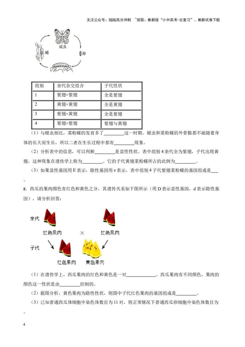 2024年中考生物读图理解专题复习：生物的遗传与变异（含答案）_02中考总复习（2026版更新中）_08-生物-中考总复习_2024年中考复习资料_二轮复习