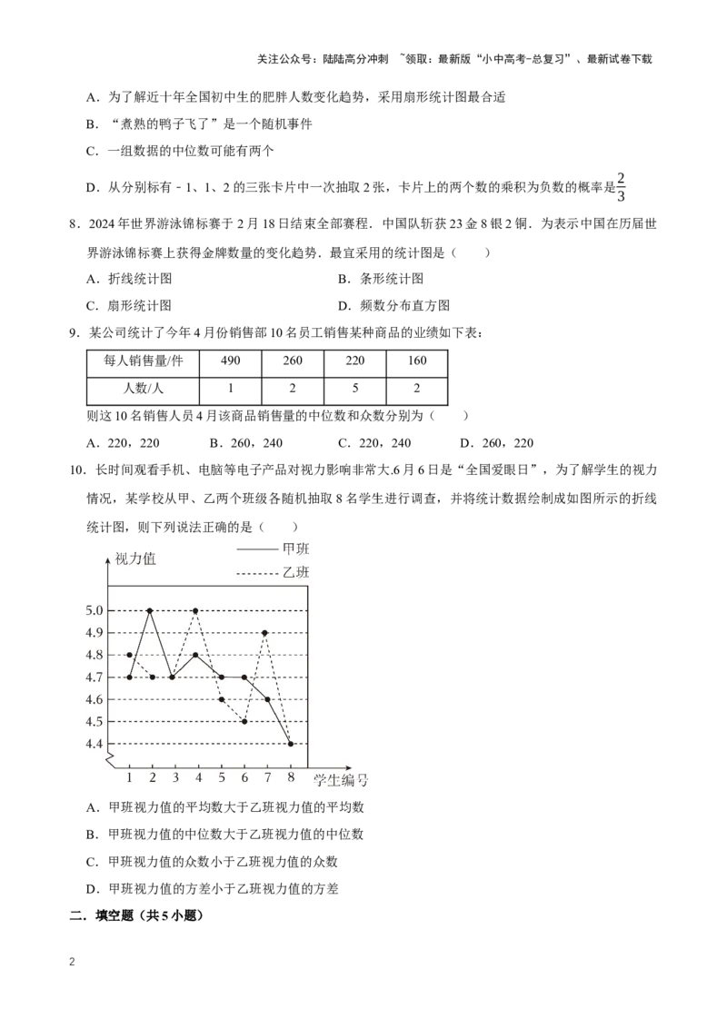 2025中考数学一轮复习第31讲统计与概率（含解析+考点卡片）_02中考总复习（2026版更新中）_02-数学-中考总复习_2025中考复习资料_2025中考数学一轮复习（含解析+考点卡片）