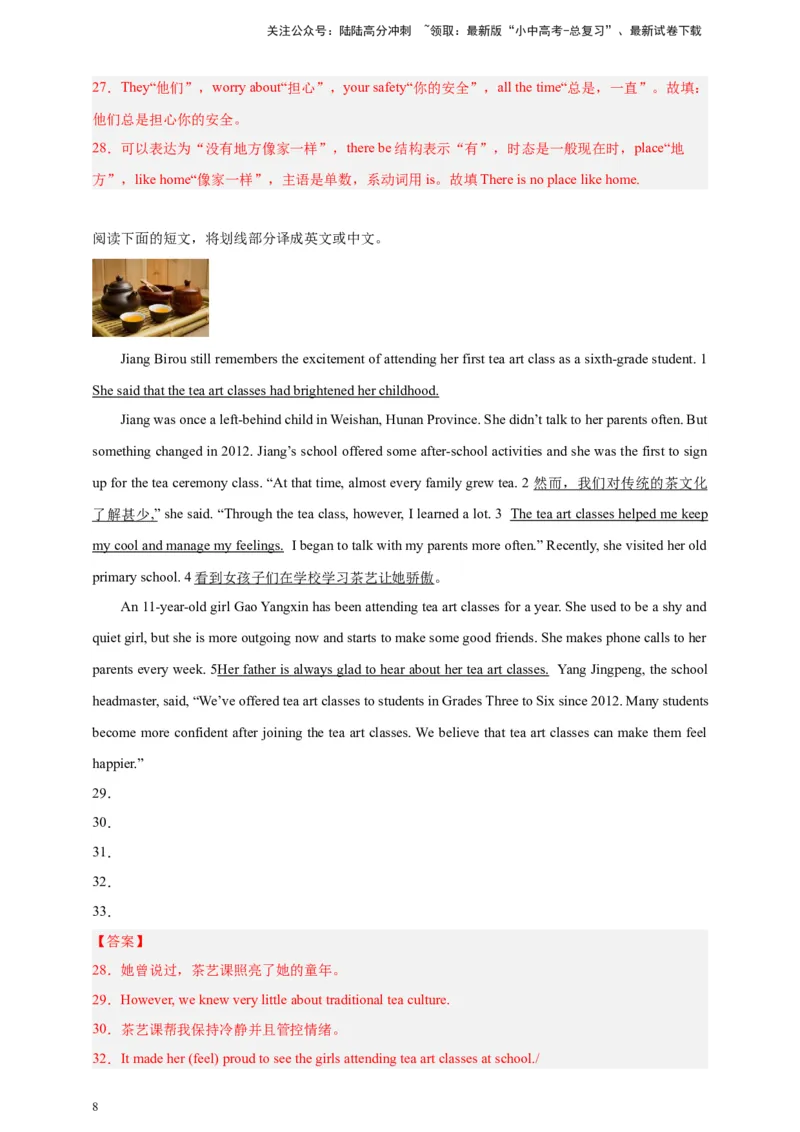 2024中考英语二轮复习题型模拟训练25翻译（解析版）_02中考总复习（2026版更新中）_03-英语-中考总复习_2024年中考复习资料_二轮复习