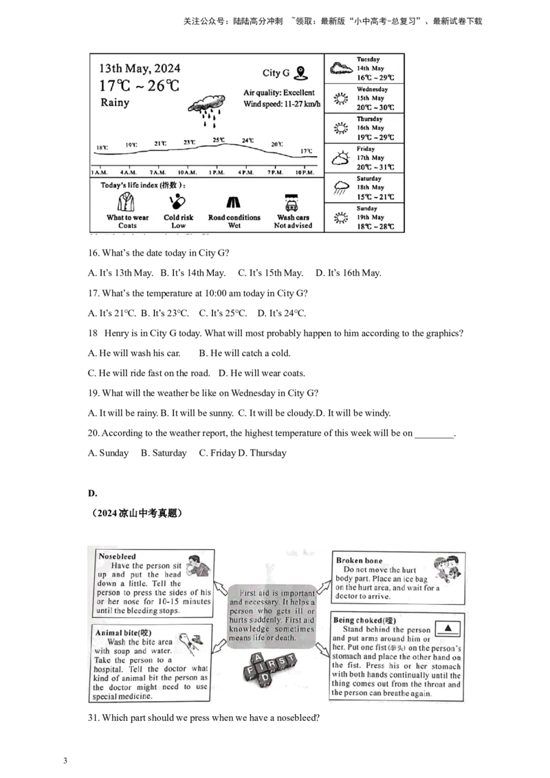 2024年中考英语真题分类汇编04阅读理解（图表类）（原卷版）_02中考总复习（2026版更新中）_03-英语-中考总复习_2025中考复习资料