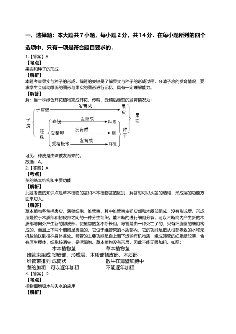 2005年江苏省徐州市中考生物试题及解析_江苏省中考_江苏省中考历年真题_7.江苏中考生物(2010年-2024年）_9江苏省徐州市中考生物（2004-2014年，2020-2024）真题卷