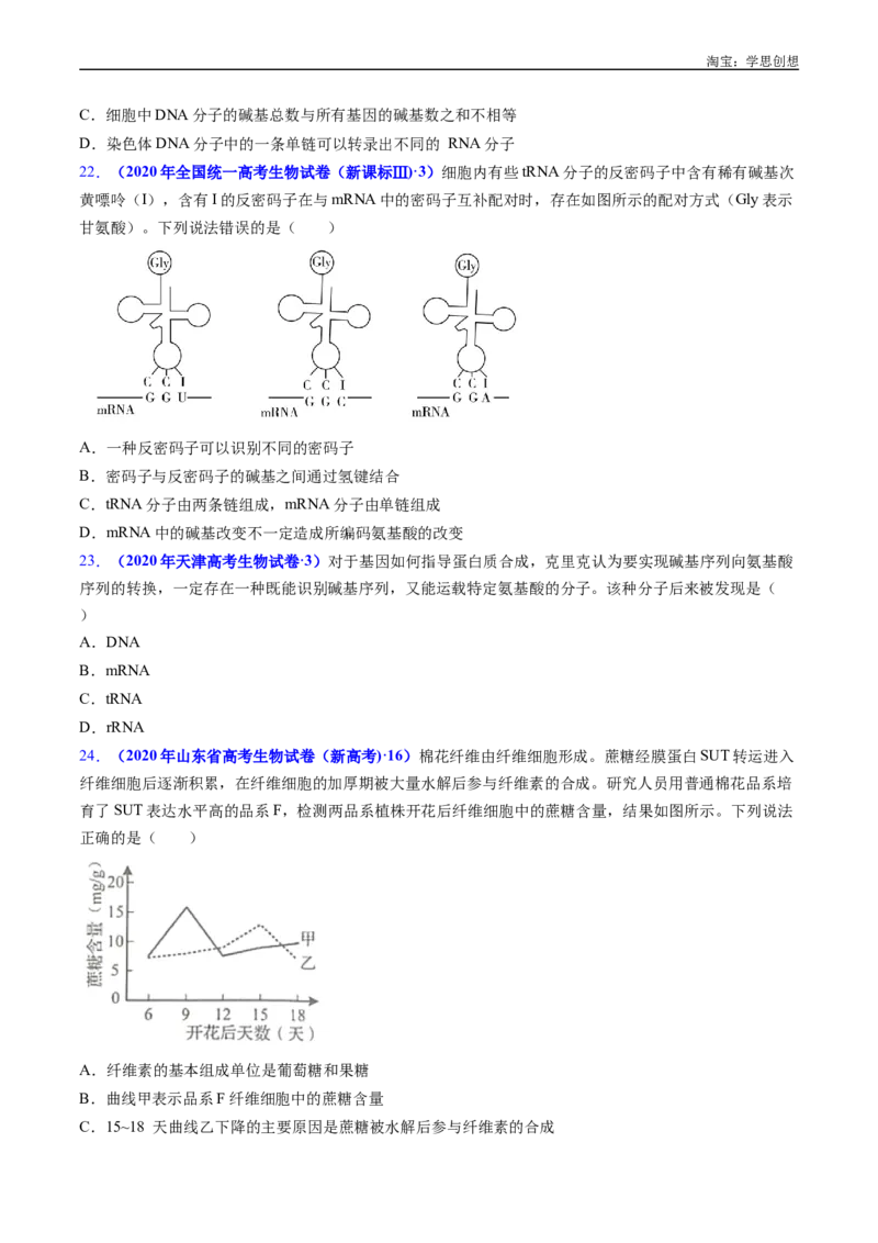专题10遗传的分子基础好题汇编十年（2015-2024）高考生物真题分项汇编（全国通用）（原卷版）_生物真题汇总_十年（2014-2024）高考生物真题分项汇编（全国通用）
