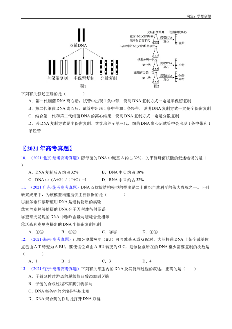 专题10遗传的分子基础好题汇编十年（2015-2024）高考生物真题分项汇编（全国通用）（原卷版）_生物真题汇总_十年（2014-2024）高考生物真题分项汇编（全国通用）