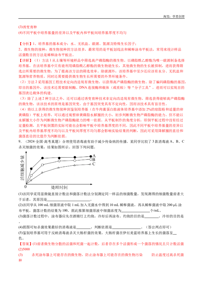 专题23发酵工程-好题汇编十年（2015-2024）高考生物真题分类汇编（全国通用）（解析版）_生物真题汇总_十年（2014-2024）高考生物真题分项汇编（全国通用）