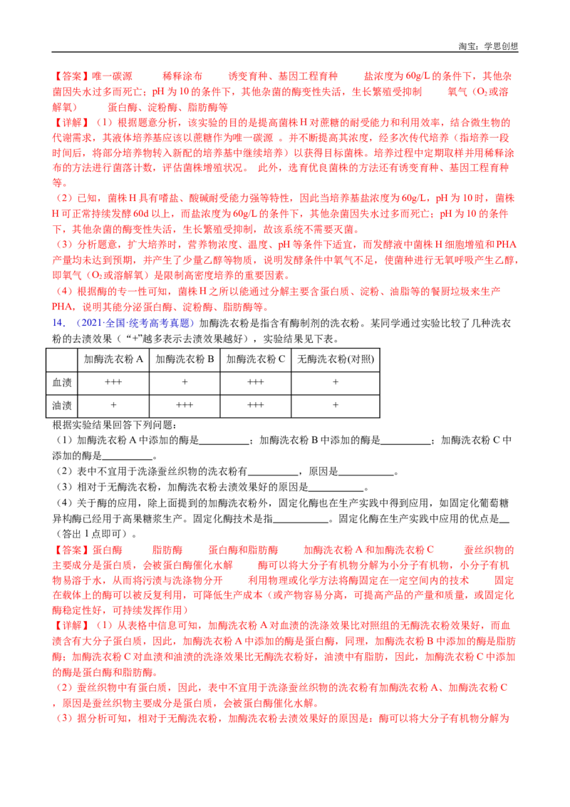 专题23发酵工程-好题汇编十年（2015-2024）高考生物真题分类汇编（全国通用）（解析版）_生物真题汇总_十年（2014-2024）高考生物真题分项汇编（全国通用）