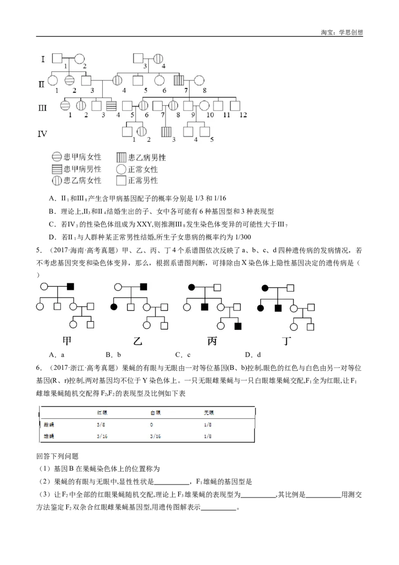 专题13伴性遗传和人类遗传病-好题汇编十年（2015-2024）高考生物真题分类汇编（全国通用）（原卷版）_生物真题汇总_十年（2014-2024）高考生物真题分项汇编（全国通用）