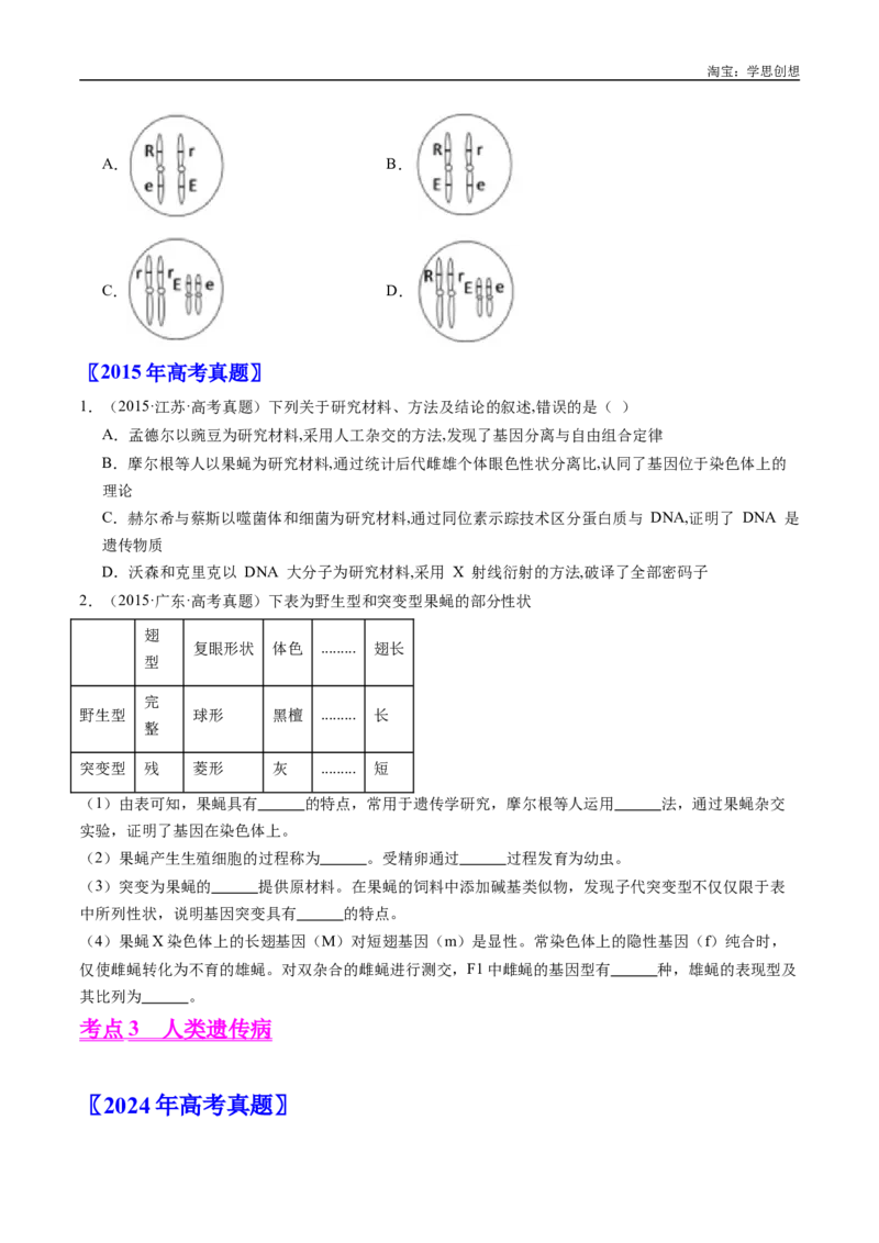 专题13伴性遗传和人类遗传病-好题汇编十年（2015-2024）高考生物真题分类汇编（全国通用）（原卷版）_生物真题汇总_十年（2014-2024）高考生物真题分项汇编（全国通用）