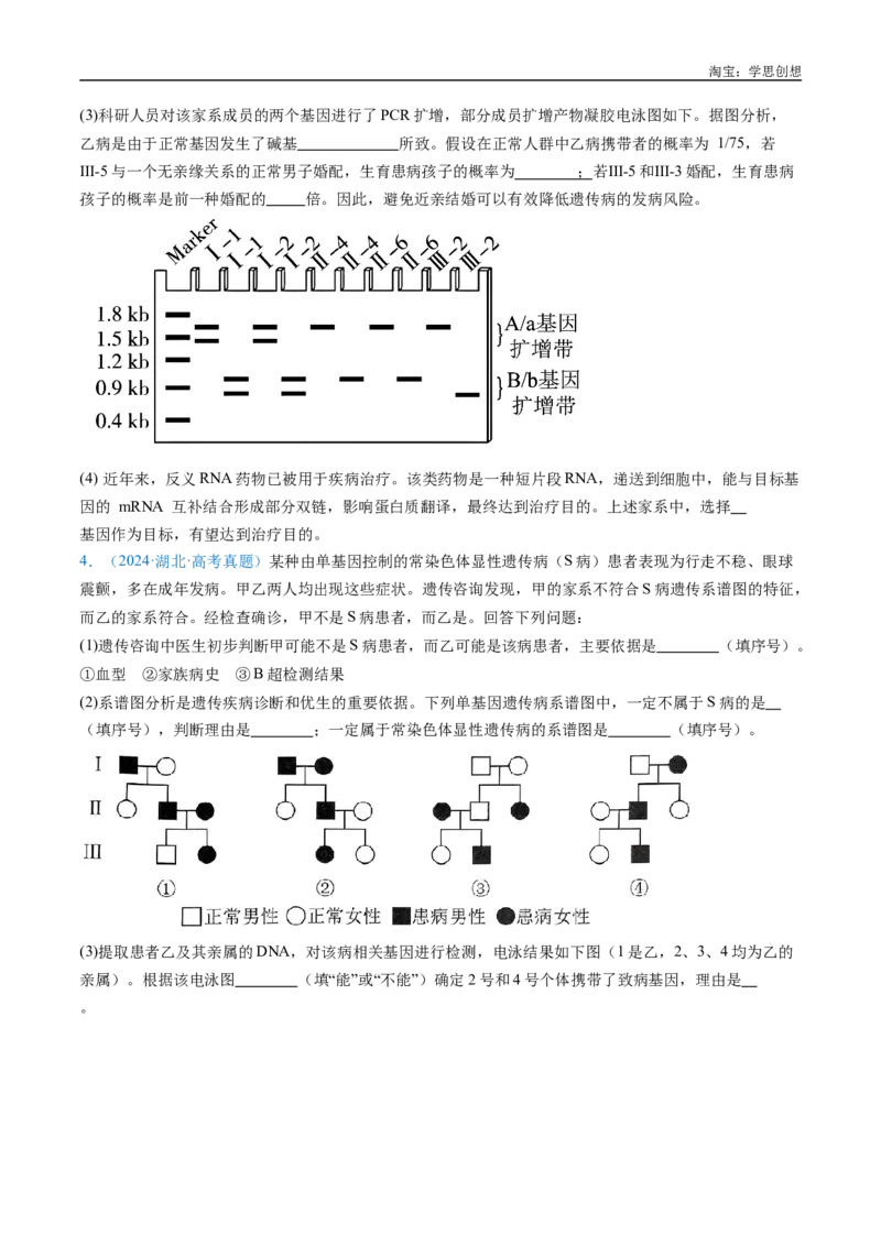 专题13伴性遗传和人类遗传病-好题汇编十年（2015-2024）高考生物真题分类汇编（全国通用）（原卷版）_生物真题汇总_十年（2014-2024）高考生物真题分项汇编（全国通用）