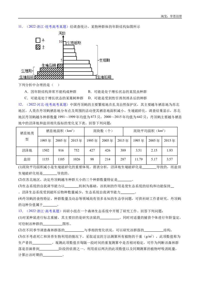 专题21种群和群落-好题汇编十年（2015-2024）高考生物真题分类汇编（全国通用）（原卷版）_生物真题汇总_十年（2014-2024）高考生物真题分项汇编（全国通用）