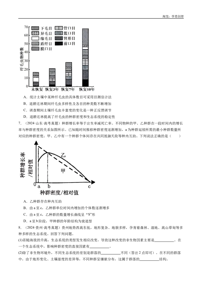 专题21种群和群落-好题汇编十年（2015-2024）高考生物真题分类汇编（全国通用）（原卷版）_生物真题汇总_十年（2014-2024）高考生物真题分项汇编（全国通用）