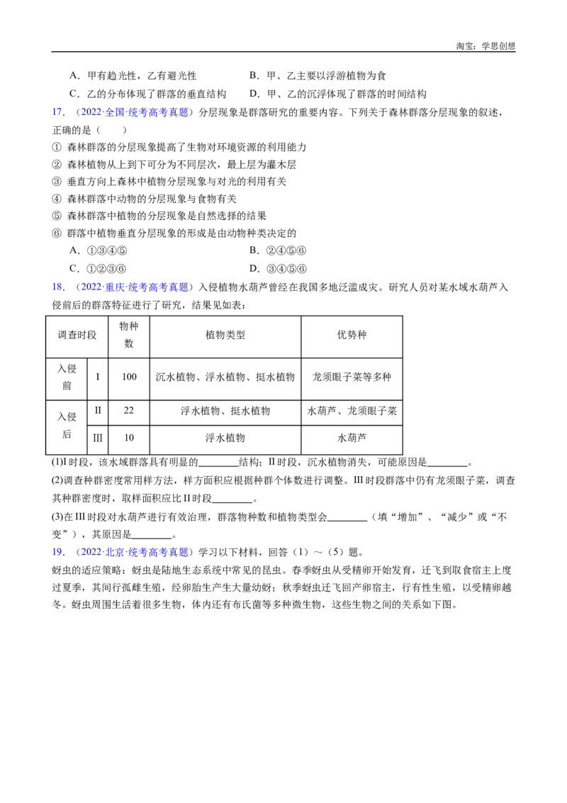 专题21种群和群落-好题汇编十年（2015-2024）高考生物真题分类汇编（全国通用）（原卷版）_生物真题汇总_十年（2014-2024）高考生物真题分项汇编（全国通用）