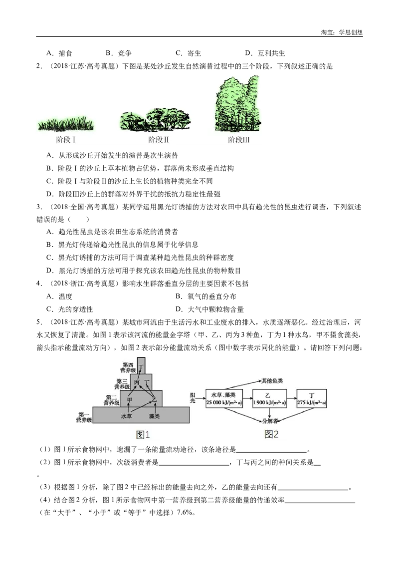 专题21种群和群落-好题汇编十年（2015-2024）高考生物真题分类汇编（全国通用）（原卷版）_生物真题汇总_十年（2014-2024）高考生物真题分项汇编（全国通用）