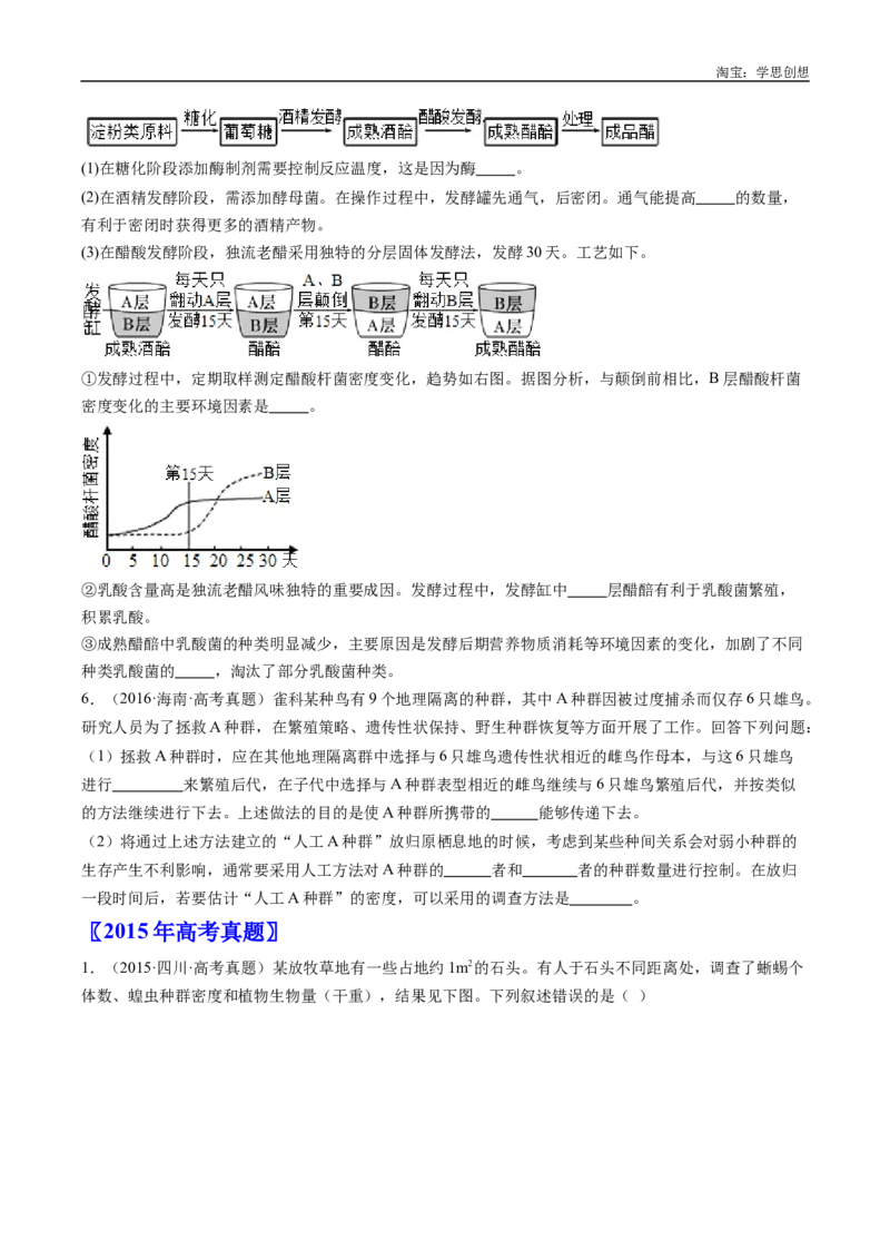 专题21种群和群落-好题汇编十年（2015-2024）高考生物真题分类汇编（全国通用）（原卷版）_生物真题汇总_十年（2014-2024）高考生物真题分项汇编（全国通用）