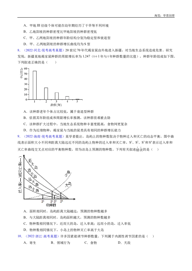 专题21种群和群落-好题汇编十年（2015-2024）高考生物真题分类汇编（全国通用）（原卷版）_生物真题汇总_十年（2014-2024）高考生物真题分项汇编（全国通用）