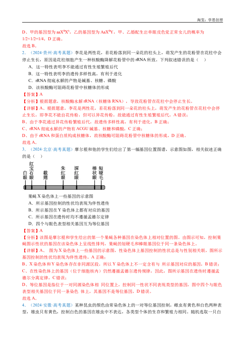 专题11基因的分离定律-好题汇编十年（2015-2024）高考生物真题分类汇编（全国通用）（解析版）_生物真题汇总_十年（2014-2024）高考生物真题分项汇编（全国通用）