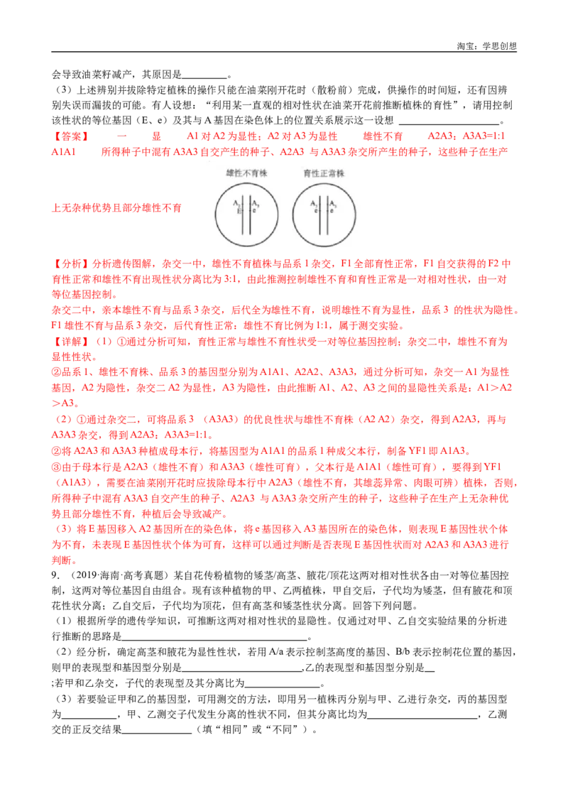 专题11基因的分离定律-好题汇编十年（2015-2024）高考生物真题分类汇编（全国通用）（解析版）_生物真题汇总_十年（2014-2024）高考生物真题分项汇编（全国通用）