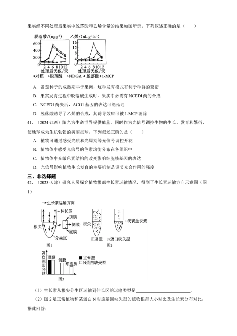 专题15植物生命活动的调节_生物真题汇总_&radic;近三年（2023-2025）高考生物真题分专项精编_真题分专项汇编