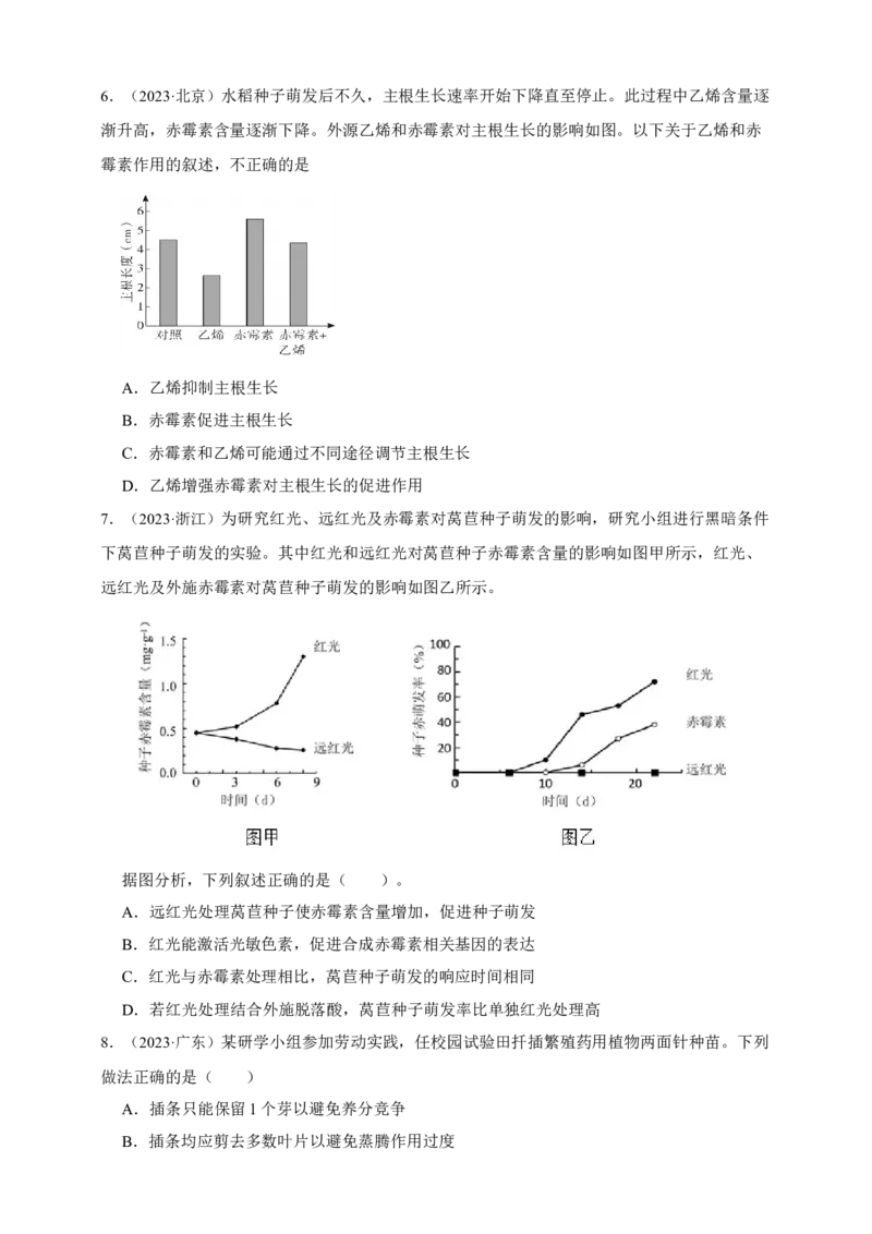 专题15植物生命活动的调节_生物真题汇总_&radic;近三年（2023-2025）高考生物真题分专项精编_真题分专项汇编