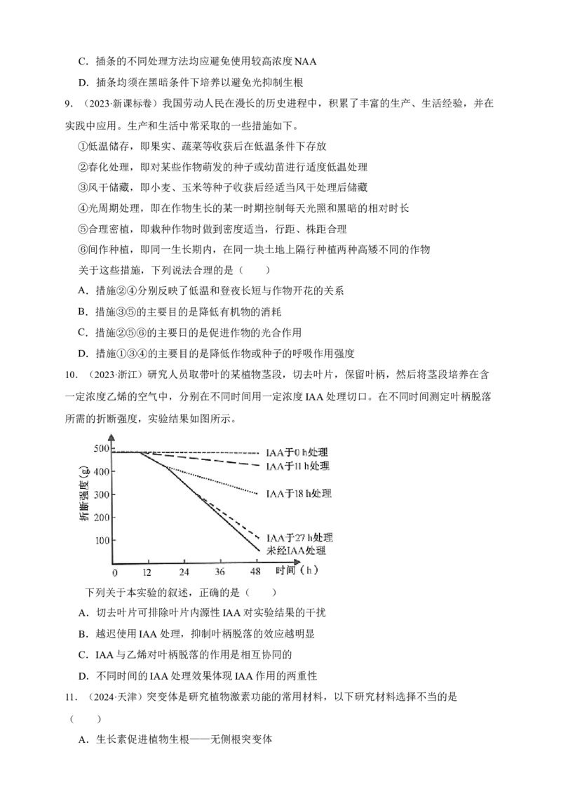专题15植物生命活动的调节_生物真题汇总_&radic;近三年（2023-2025）高考生物真题分专项精编_真题分专项汇编
