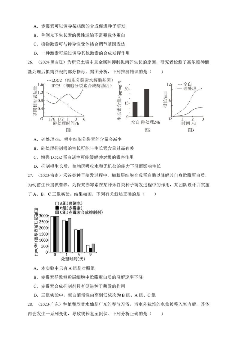 专题15植物生命活动的调节_生物真题汇总_&radic;近三年（2023-2025）高考生物真题分专项精编_真题分专项汇编