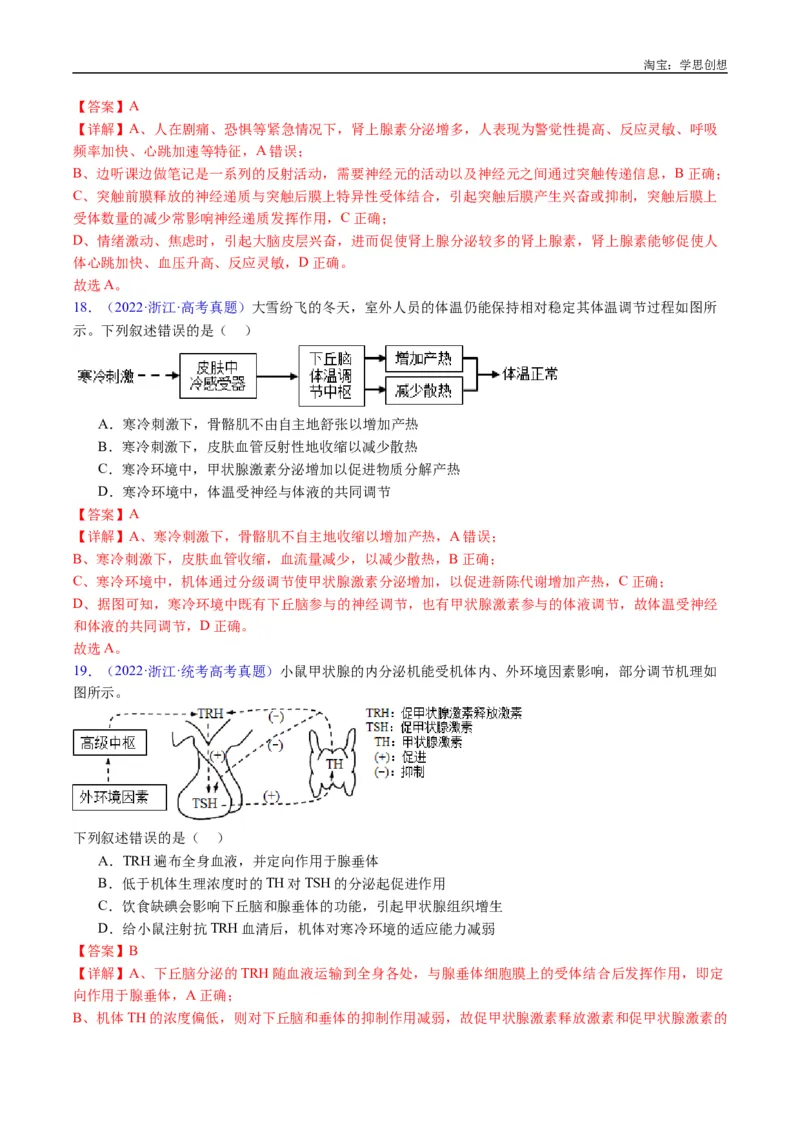 专题18体液调节-好题汇编十年（2015-2024）高考生物真题分类汇编（全国通用）（解析版）_生物真题汇总_十年（2014-2024）高考生物真题分项汇编（全国通用）