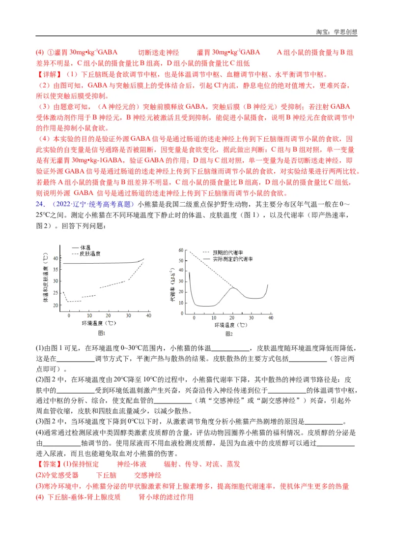 专题18体液调节-好题汇编十年（2015-2024）高考生物真题分类汇编（全国通用）（解析版）_生物真题汇总_十年（2014-2024）高考生物真题分项汇编（全国通用）