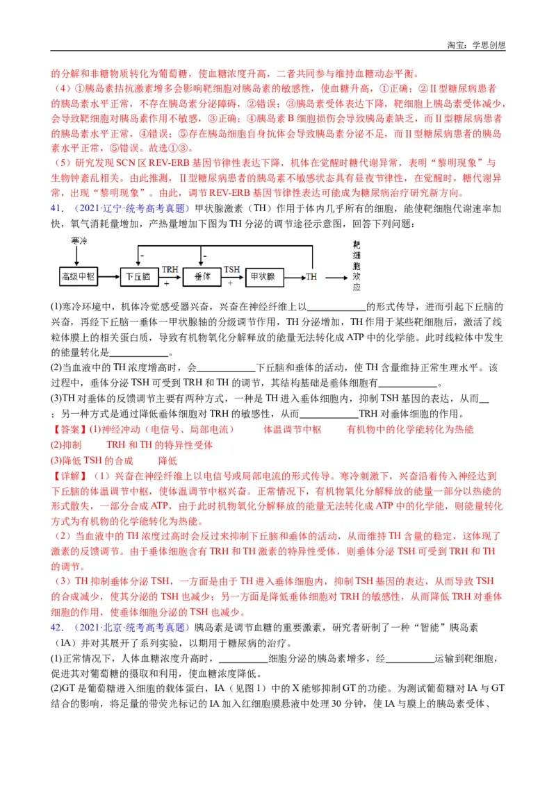 专题18体液调节-好题汇编十年（2015-2024）高考生物真题分类汇编（全国通用）（解析版）_生物真题汇总_十年（2014-2024）高考生物真题分项汇编（全国通用）