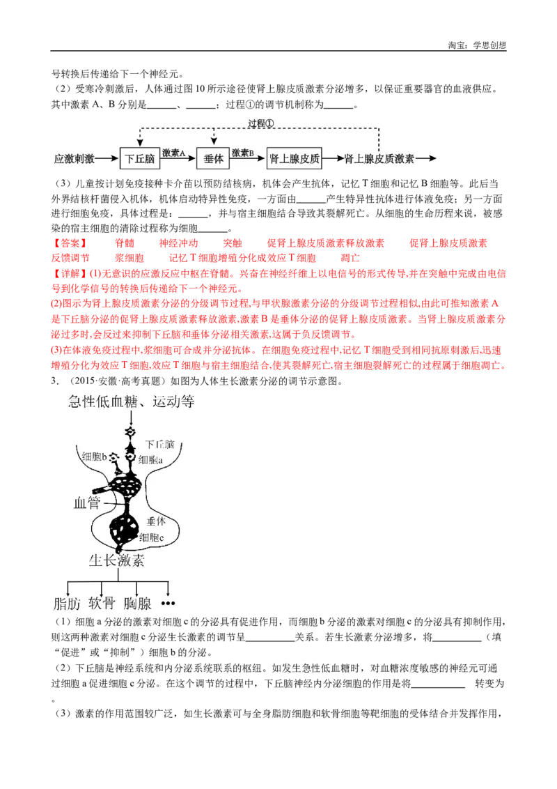 专题18体液调节-好题汇编十年（2015-2024）高考生物真题分类汇编（全国通用）（解析版）_生物真题汇总_十年（2014-2024）高考生物真题分项汇编（全国通用）