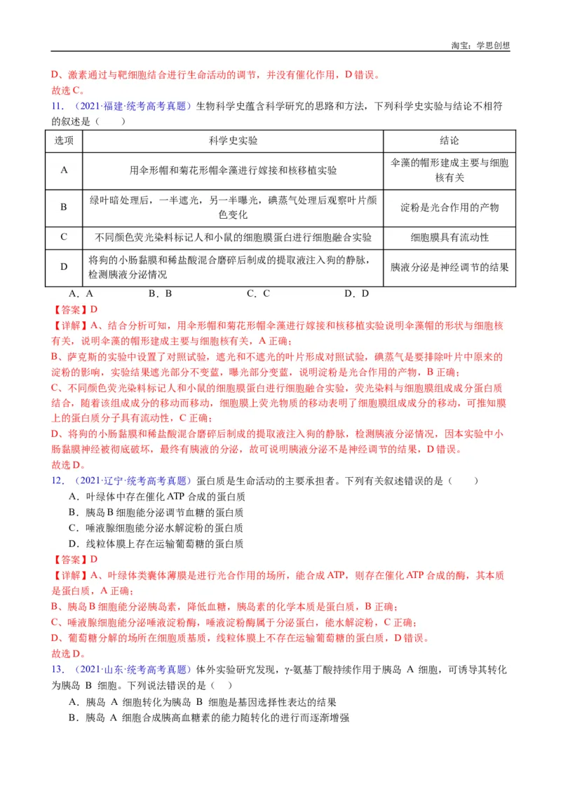 专题18体液调节-好题汇编十年（2015-2024）高考生物真题分类汇编（全国通用）（解析版）_生物真题汇总_十年（2014-2024）高考生物真题分项汇编（全国通用）