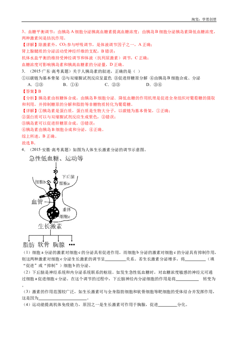 专题18体液调节-好题汇编十年（2015-2024）高考生物真题分类汇编（全国通用）（解析版）_生物真题汇总_十年（2014-2024）高考生物真题分项汇编（全国通用）