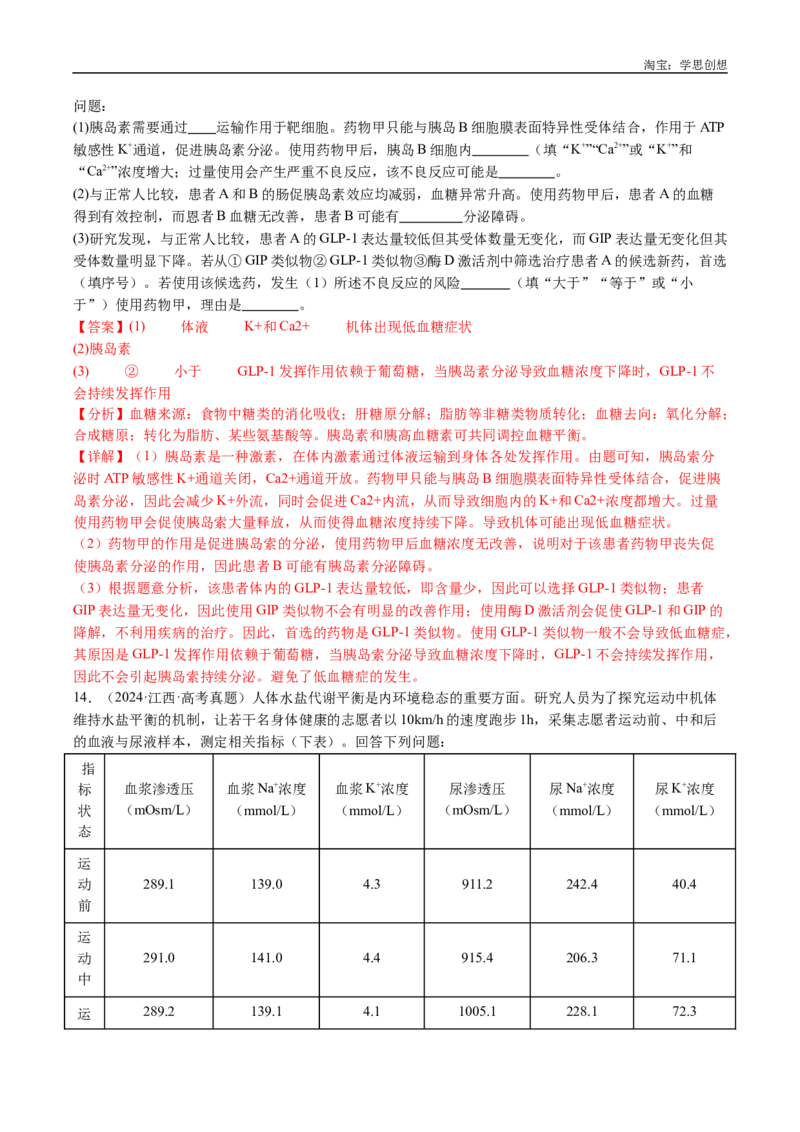 专题18体液调节-好题汇编十年（2015-2024）高考生物真题分类汇编（全国通用）（解析版）_生物真题汇总_十年（2014-2024）高考生物真题分项汇编（全国通用）