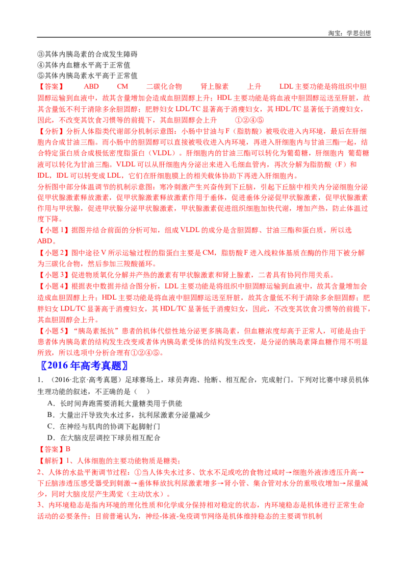 专题18体液调节-好题汇编十年（2015-2024）高考生物真题分类汇编（全国通用）（解析版）_生物真题汇总_十年（2014-2024）高考生物真题分项汇编（全国通用）