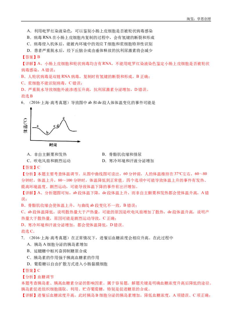 专题18体液调节-好题汇编十年（2015-2024）高考生物真题分类汇编（全国通用）（解析版）_生物真题汇总_十年（2014-2024）高考生物真题分项汇编（全国通用）