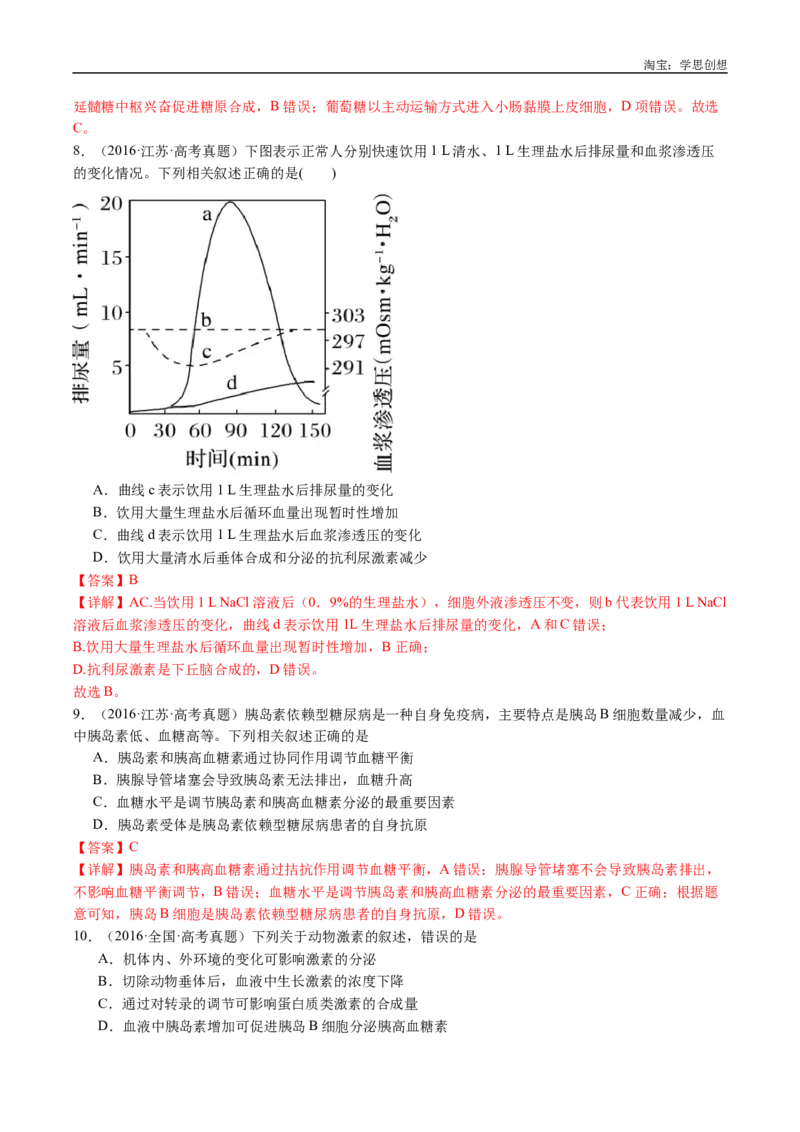 专题18体液调节-好题汇编十年（2015-2024）高考生物真题分类汇编（全国通用）（解析版）_生物真题汇总_十年（2014-2024）高考生物真题分项汇编（全国通用）