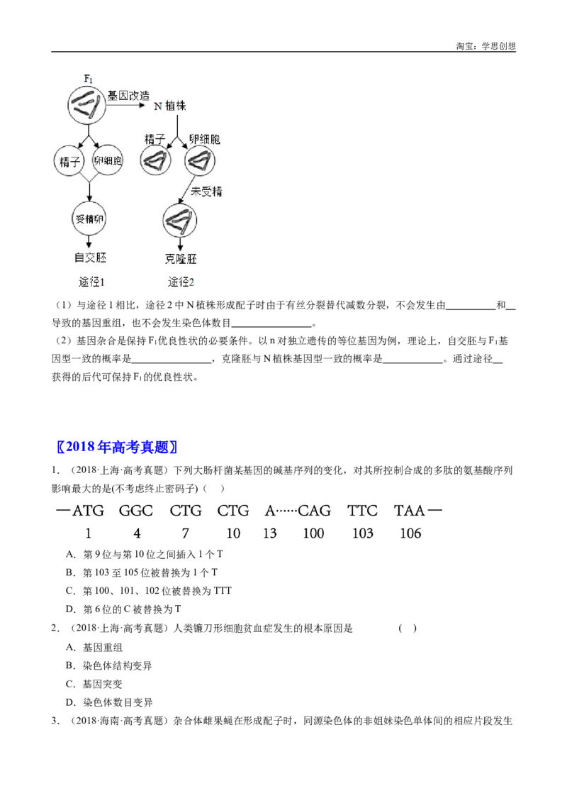 专题14变异、育种与进化-好题汇编十年（2015-2024）高考生物真题分类汇编（全国通用）（原卷版）_生物真题汇总_十年（2014-2024）高考生物真题分项汇编（全国通用）