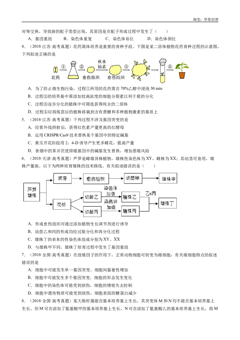 专题14变异、育种与进化-好题汇编十年（2015-2024）高考生物真题分类汇编（全国通用）（原卷版）_生物真题汇总_十年（2014-2024）高考生物真题分项汇编（全国通用）